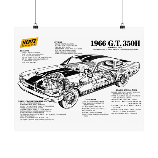 1966 GT 350H Car Blueprint Poster — Vintage Hertz Shelby Illustration (Matte Horizontal)