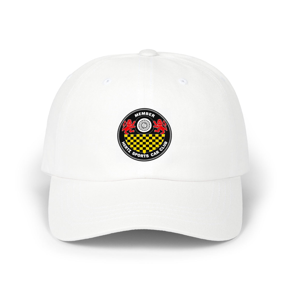 Racing Club Dad Cap — Vintage Checkered Crest Embroidered Baseball Hat