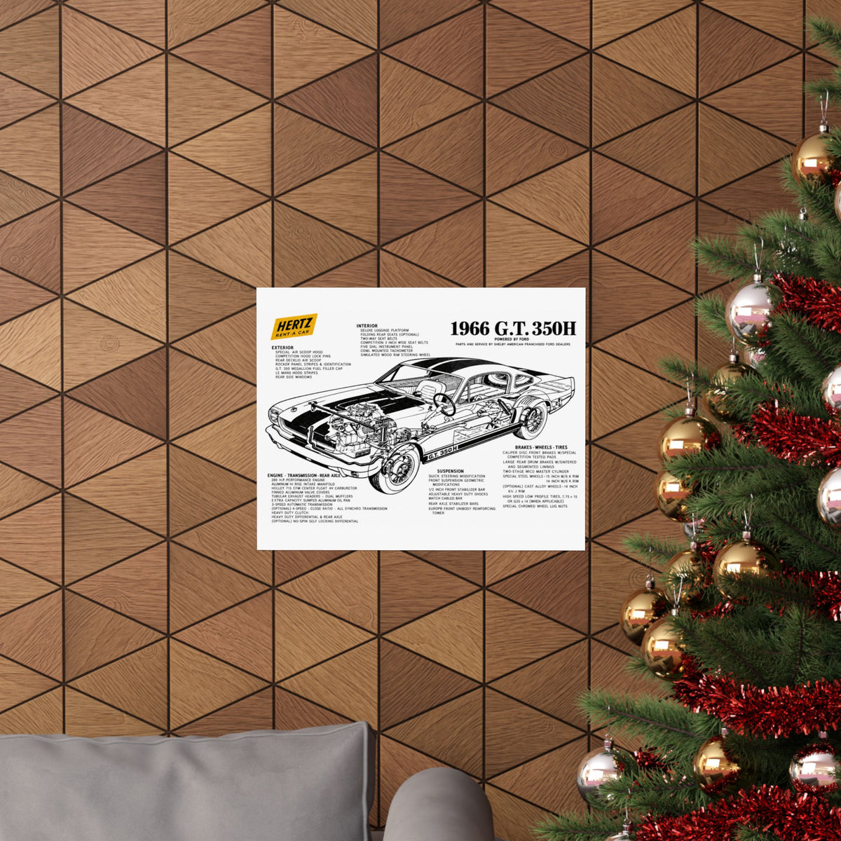 1966 GT 350H Car Blueprint Poster — Vintage Hertz Shelby Illustration (Matte Horizontal)
